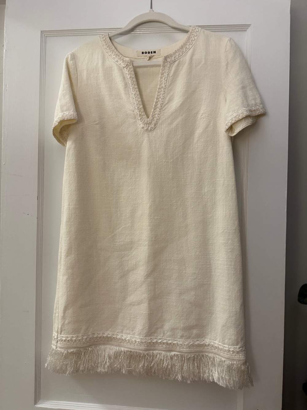 Boden Ecru Short-Sleeve Linen Shift Dress